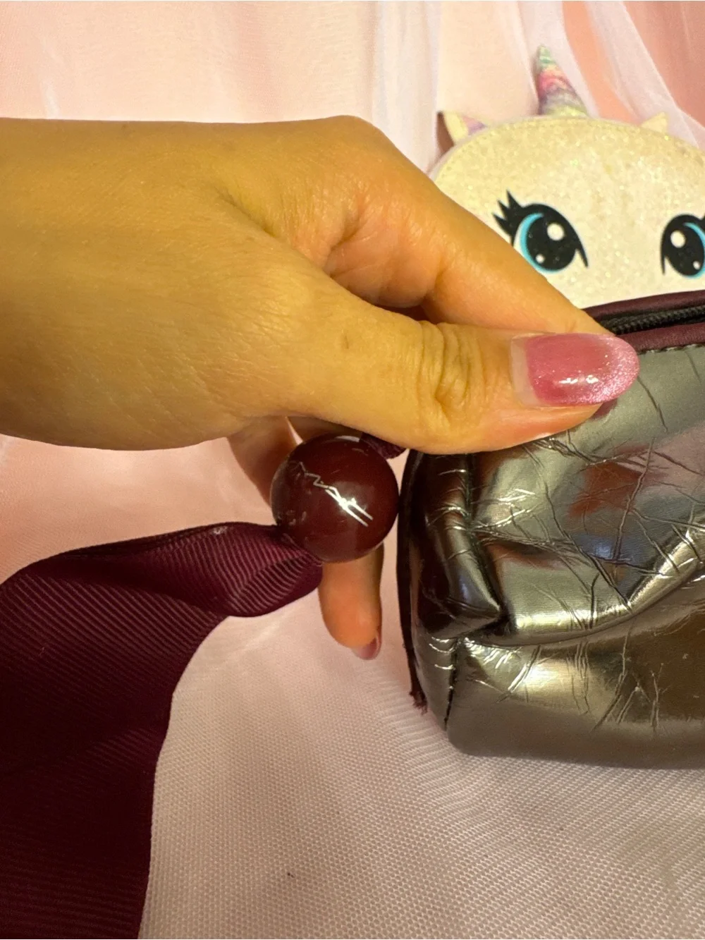 👛Y2K Justice Iridescent Unicorn Cat &Mac Sequin Zip-Around Makeup Bag Pouch Set
